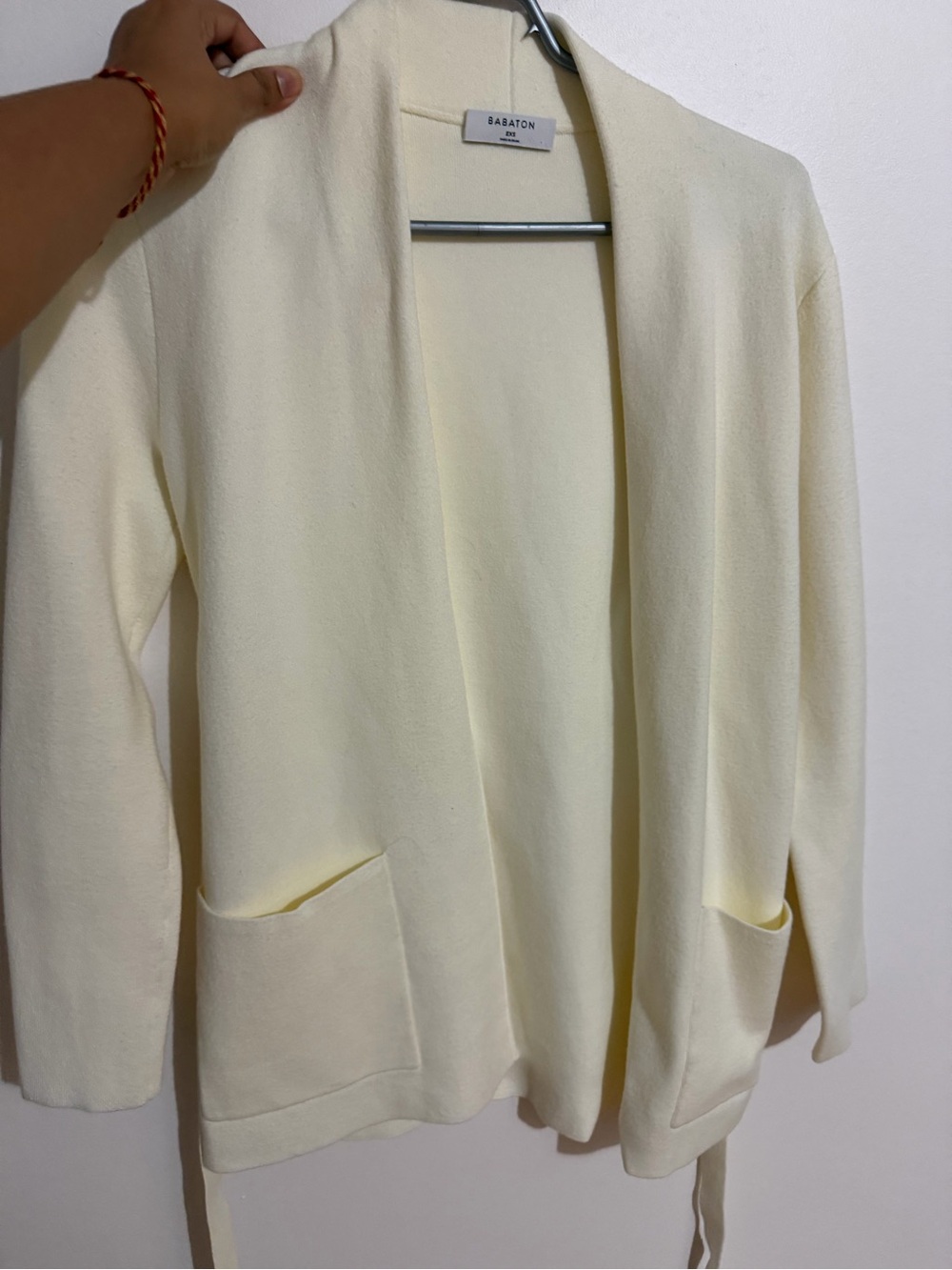 Aritzia Pale Yellow Open-Front Knit Blazer